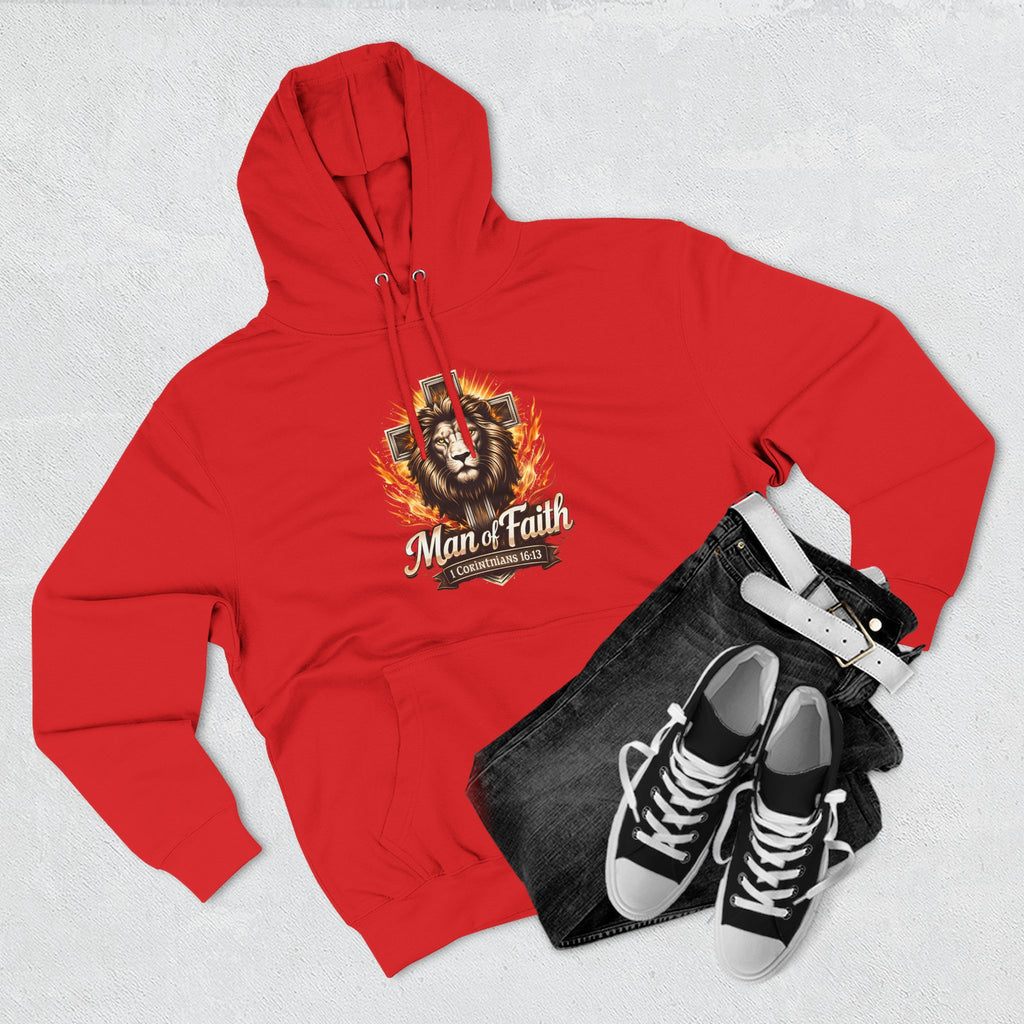 Man of Faith Lion Crest Graphic Fleece Pullover Hoodie