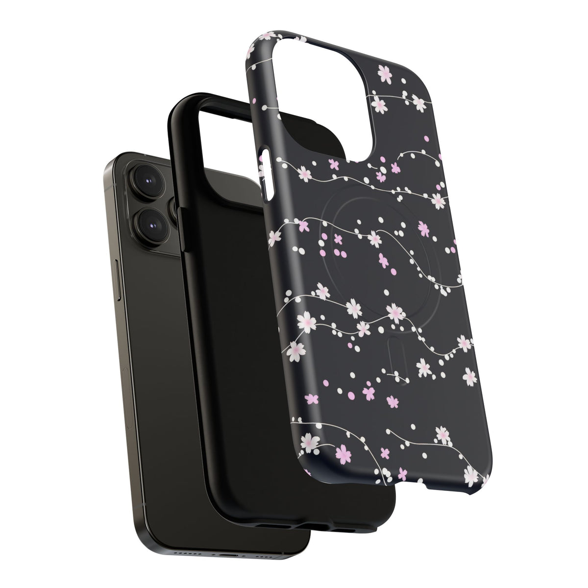 Magnetic Phone Case — Black Sakura Cherry Blossom Tough Cover