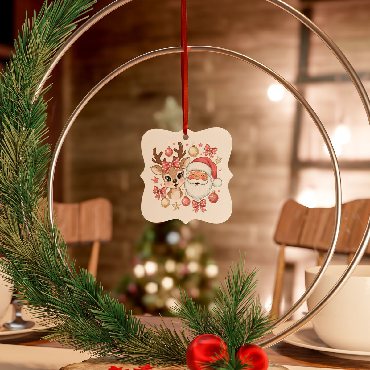 Santa Reindeer Aluminum Christmas Ornament Cute Holiday Tree Decoration