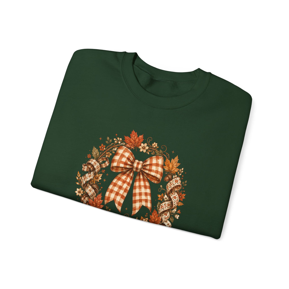 Cozy Autumn Plaid Bow Wreath Crewneck Sweatshirt