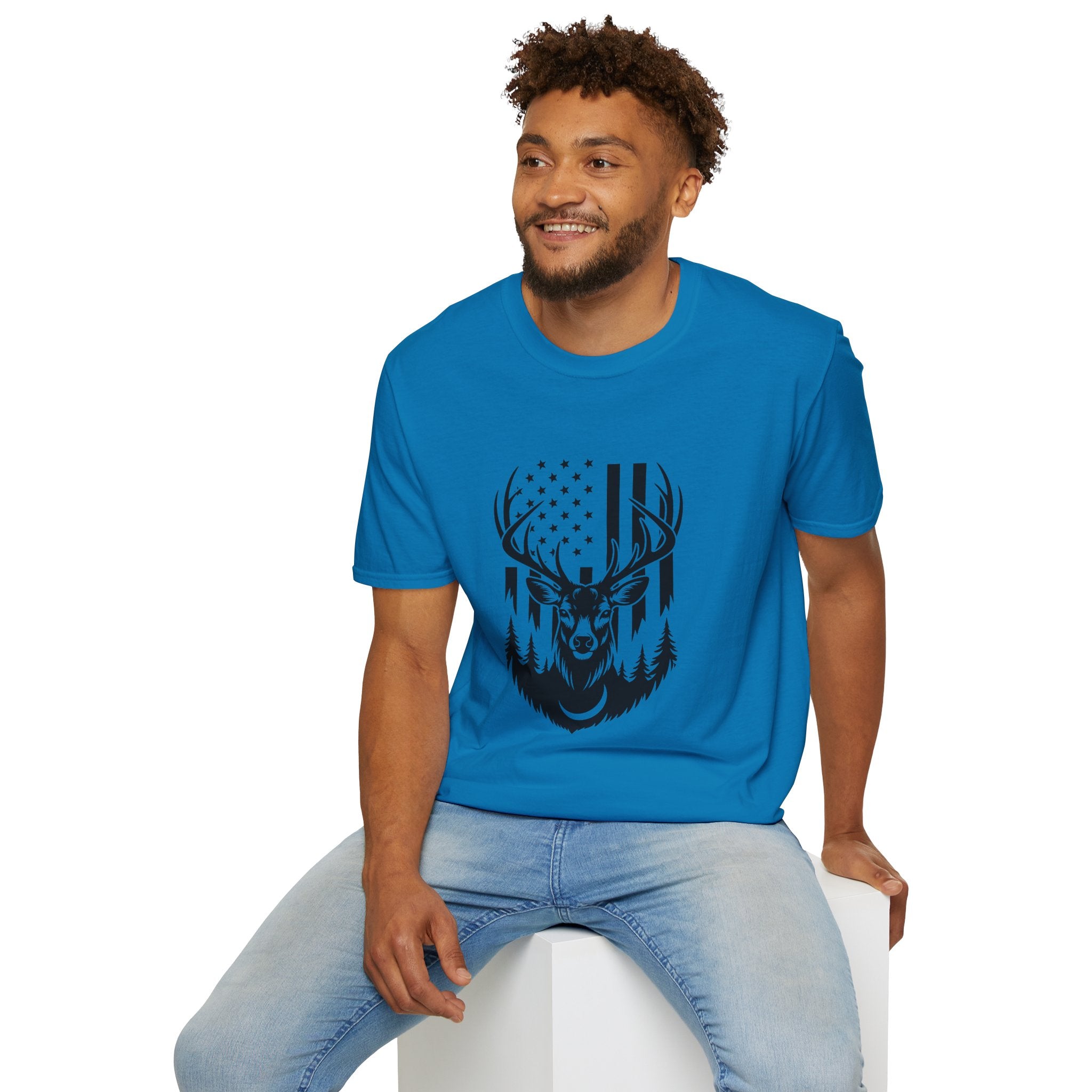 Rustic American Flag Buck T-Shirt — Patriotic Hunting Gift for Men Wildlife Tee