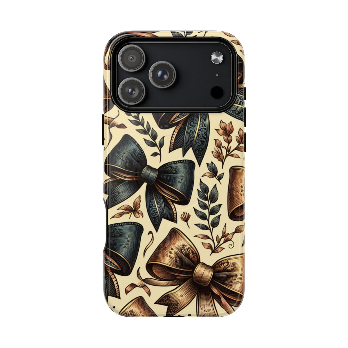 Bow Pattern Tough Magnetic Phone Case — Vintage Ribbon Floral Design