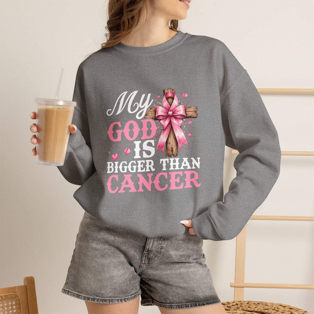 My God Is Bigger Than Cancer Breast Cancer Awareness Crewneck Sweatshirt