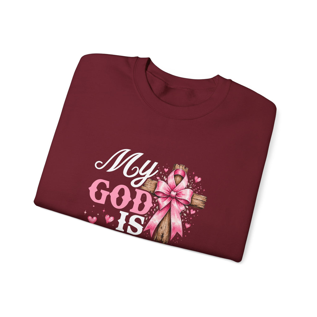 My God Is Bigger Than Cancer Breast Cancer Awareness Crewneck Sweatshirt
