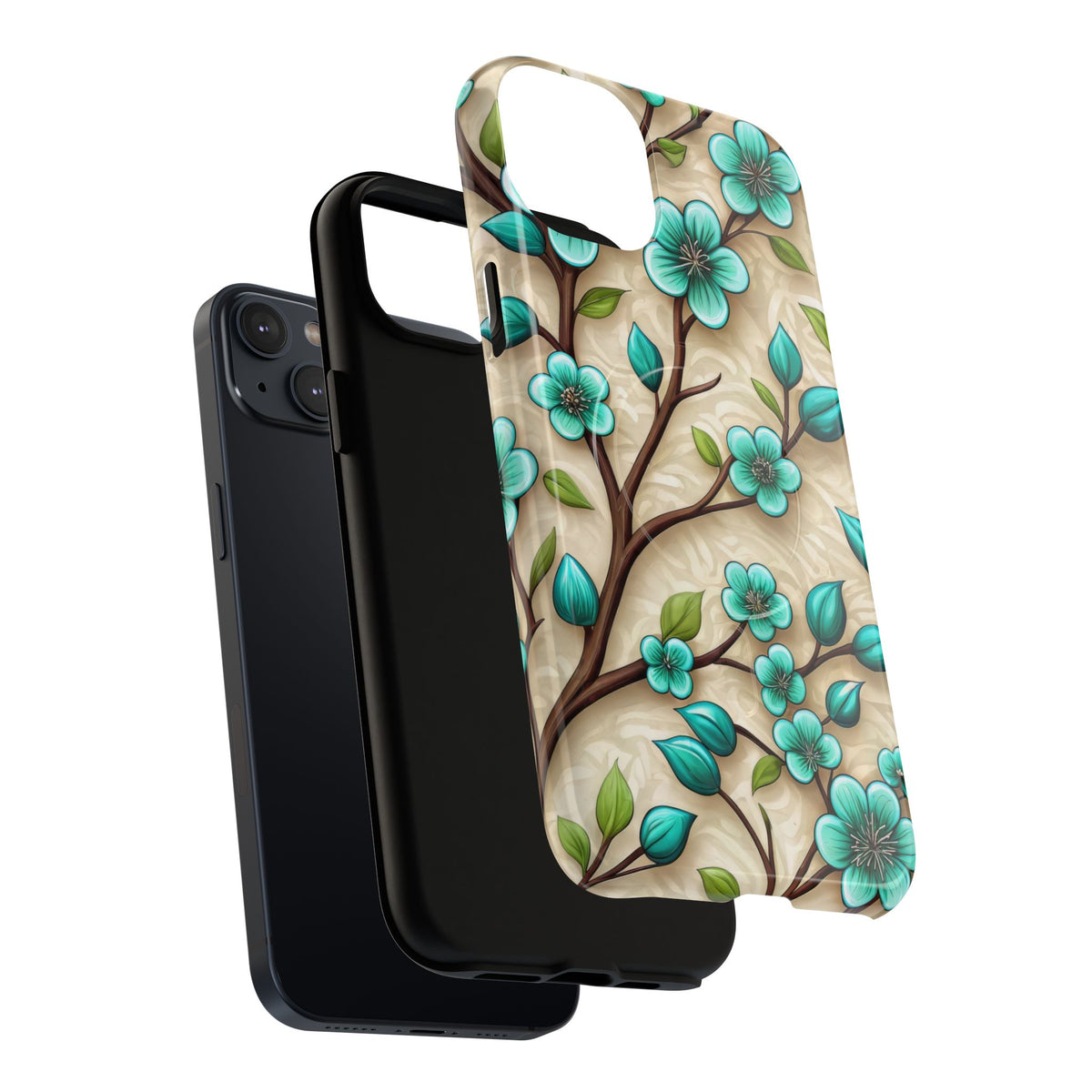 Floral Teal Blossom Tough Magnetic iPhone Case — MagSafe Protective Cover