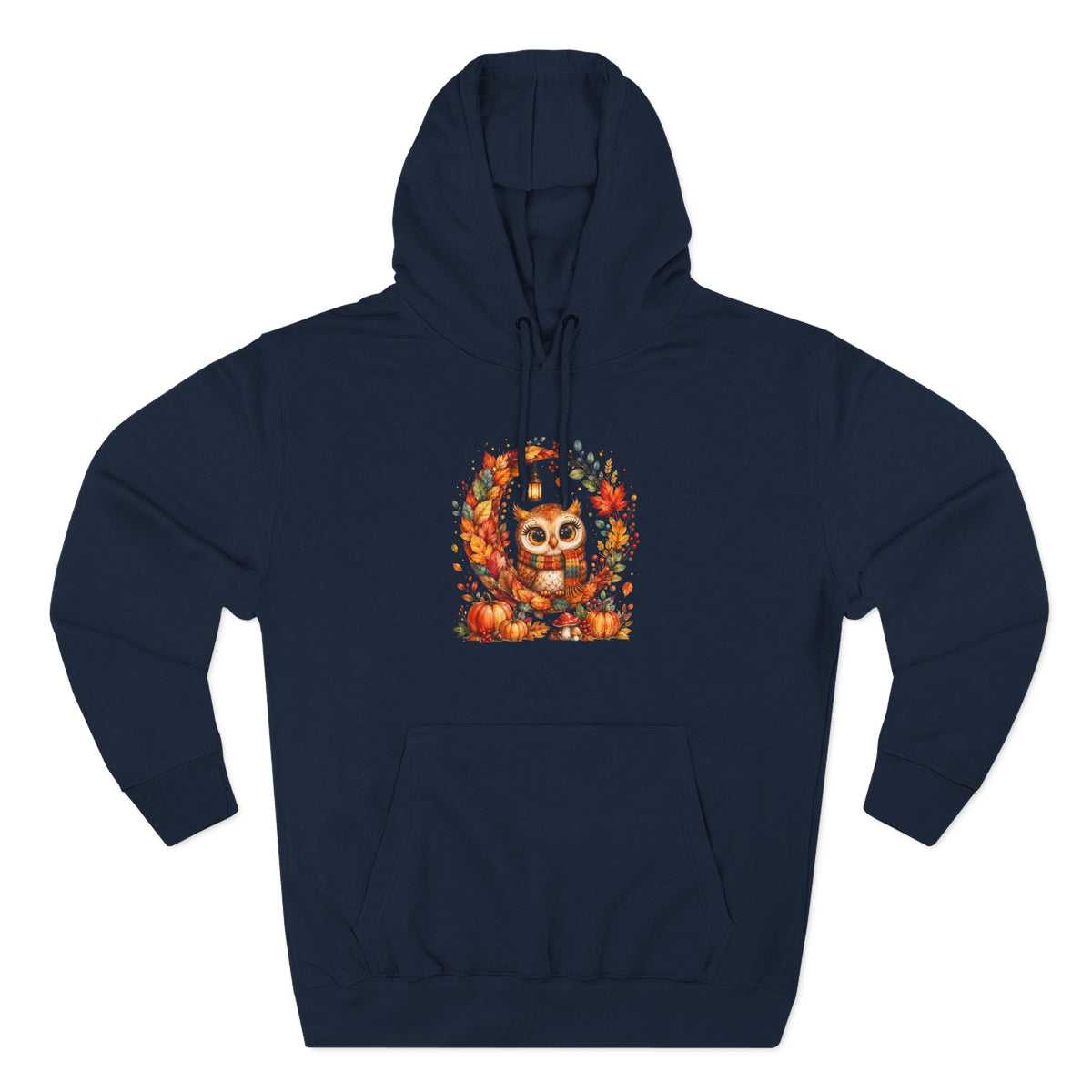 Cozy Autumn Owl Crescent Moon Embroidered Hoodie