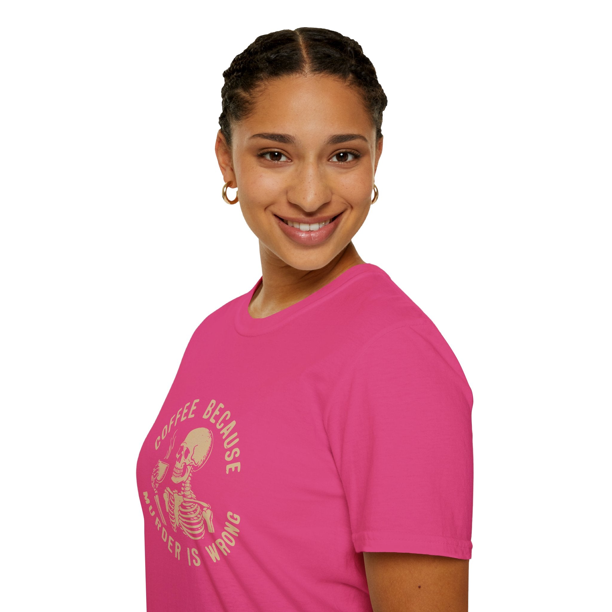 Coffee Because Murder Is Wrong Skull T-Shirt — Funny Dark Humor Gift for Her Graphic Tee