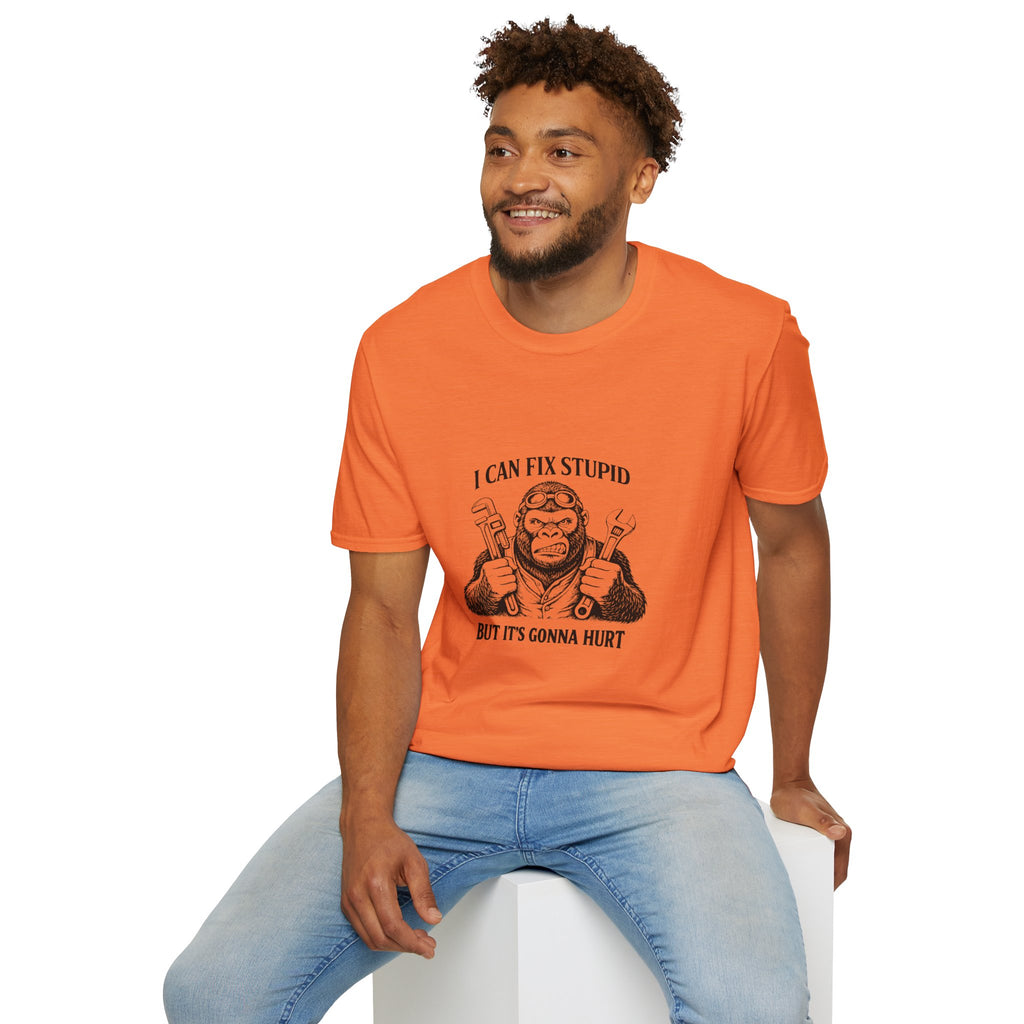 I Can Fix Stupid T-Shirt — Funny Mechanic Gift for Him Monkey Graphic Tee