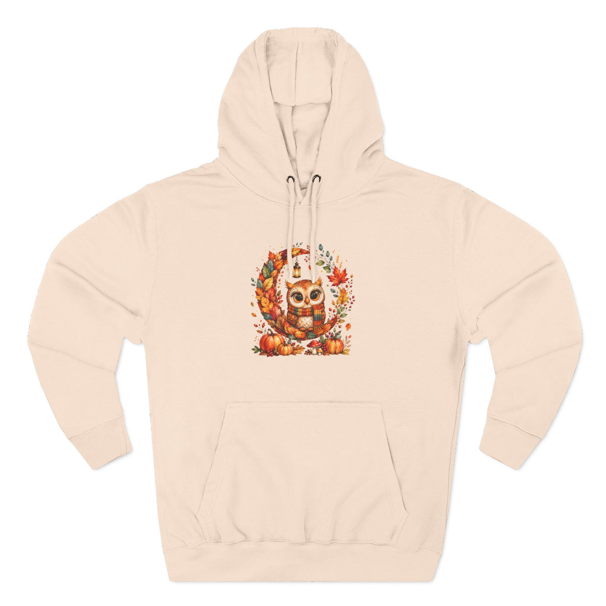 Cozy Autumn Owl Crescent Moon Embroidered Hoodie