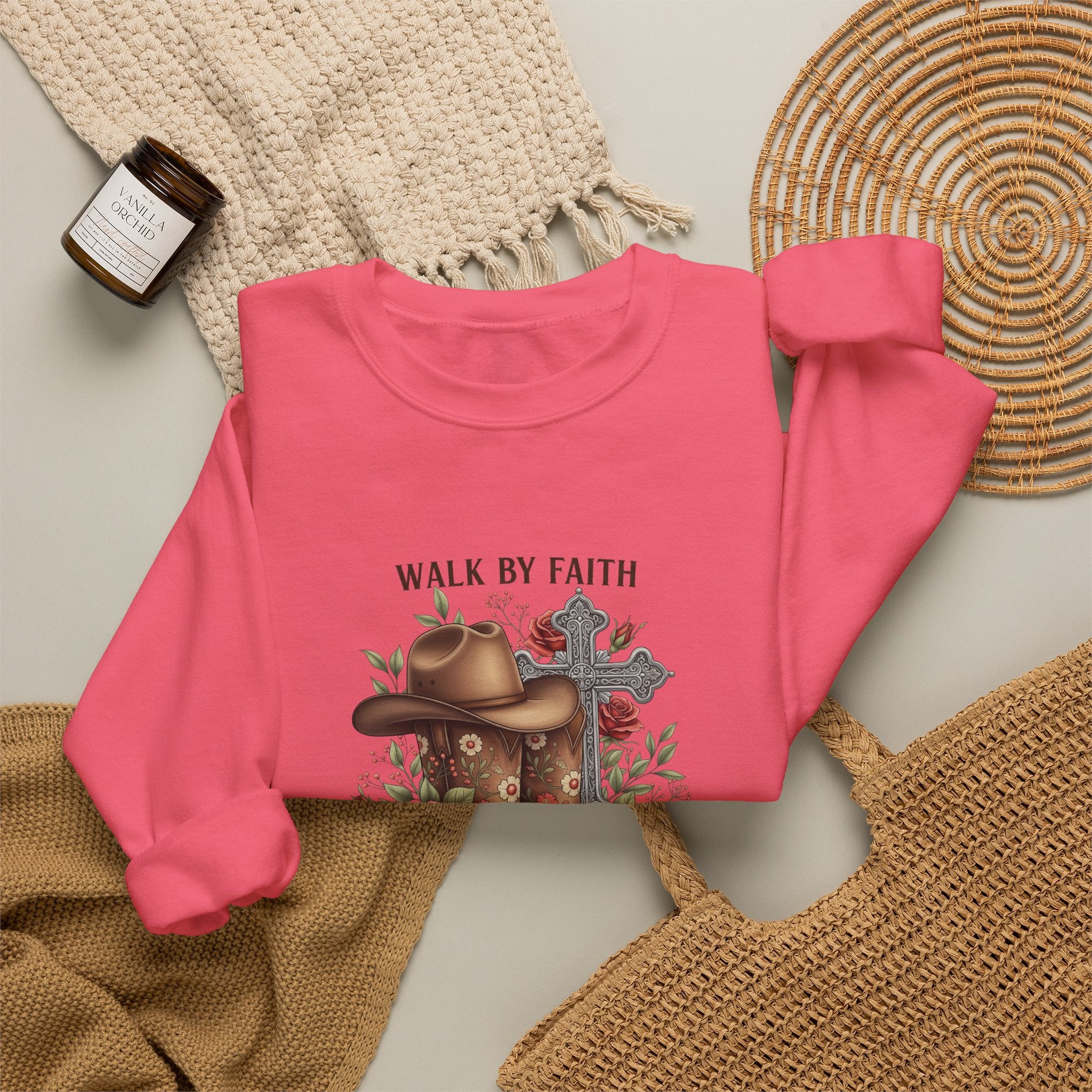 Faith Cowboy Boots Sweatshirt — "Walk by Faith, Even When You Cannot See" Christian Crewneck