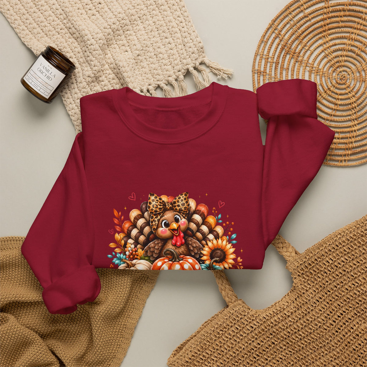 Sweatshirt — "Give Thanks" Autumn Turkey & Pumpkin Thanksgiving Crewneck