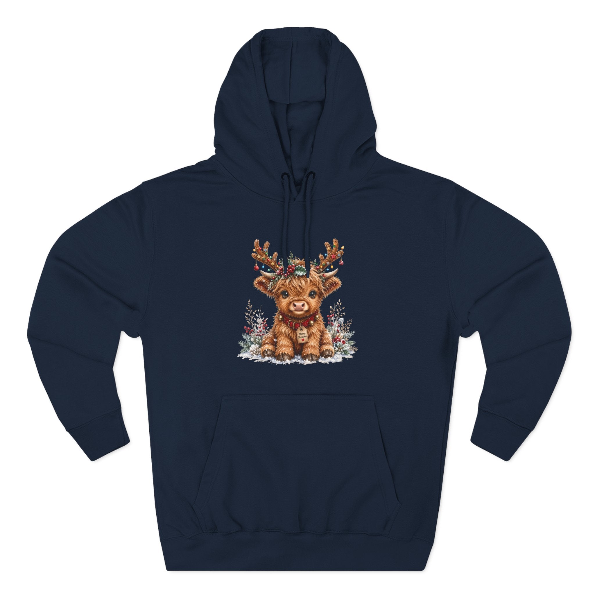 Cute Reindeer Fleece Hoodie - Christmas Woodland Holiday Sweatshirt