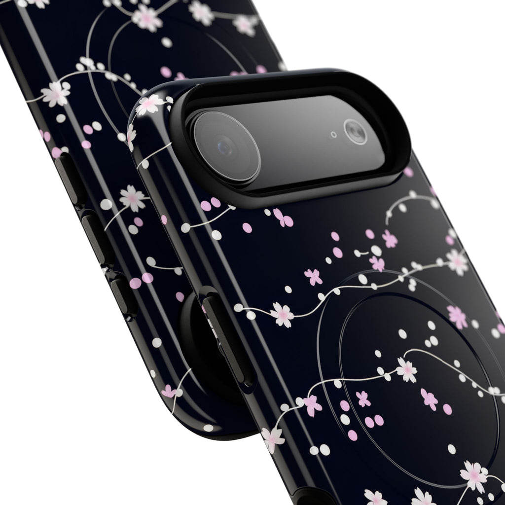 Magnetic Phone Case — Black Sakura Cherry Blossom Tough Cover