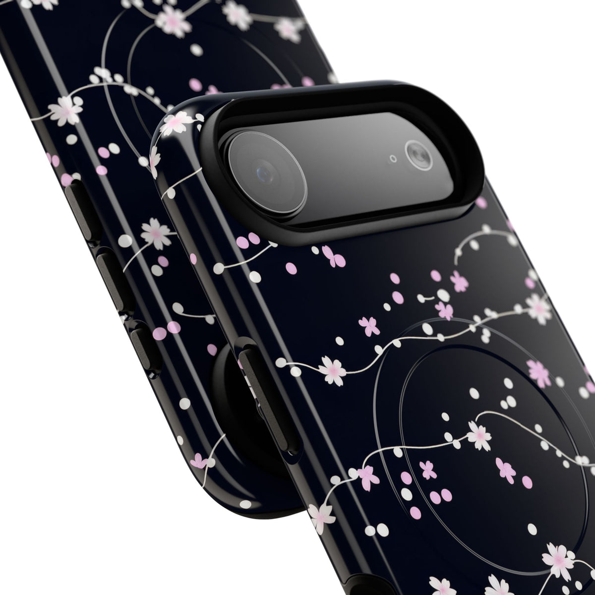 Magnetic Phone Case — Black Sakura Cherry Blossom Tough Cover