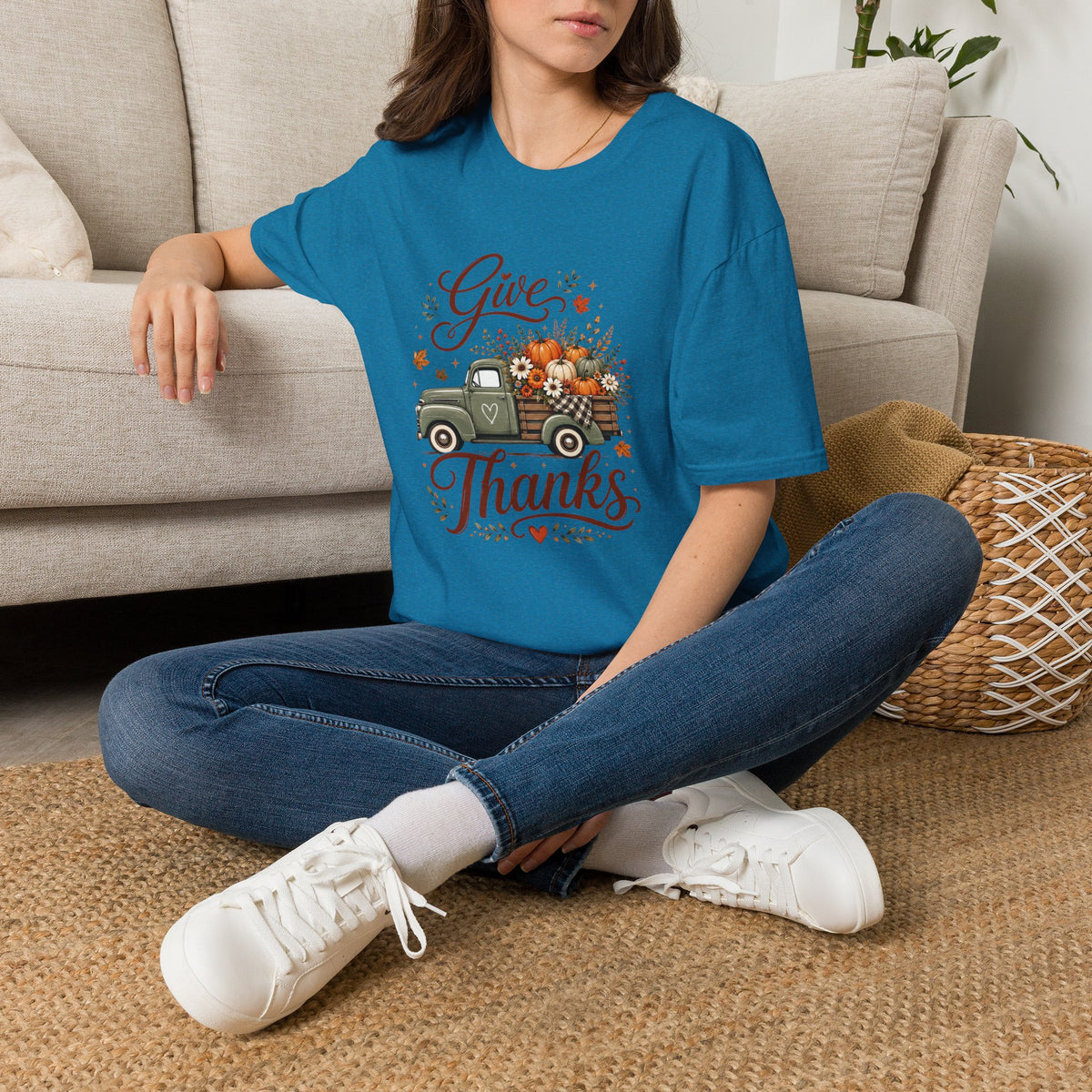 Give Thanks Fall Truck T-Shirt — Pumpkin Harvest Autumn Tee