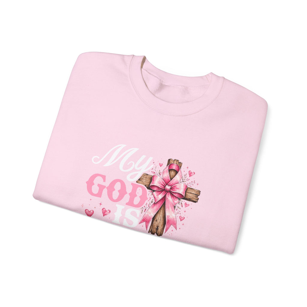 My God Is Bigger Than Cancer Breast Cancer Awareness Crewneck Sweatshirt