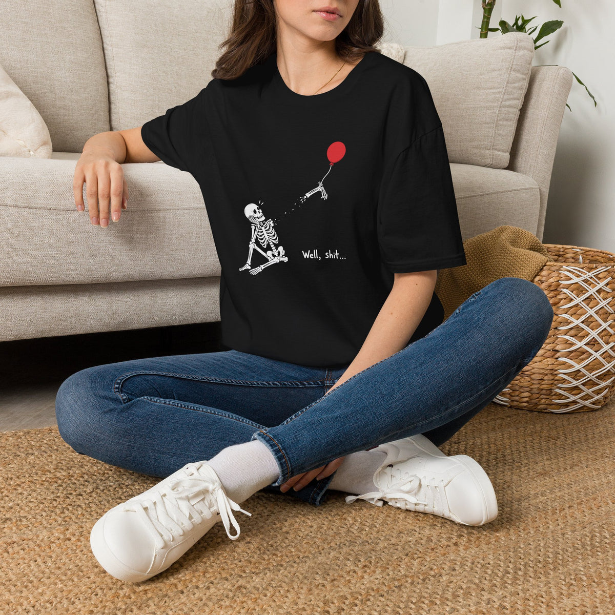 Funny Skeleton Balloon T-Shirt, Well Shit Graphic Tee