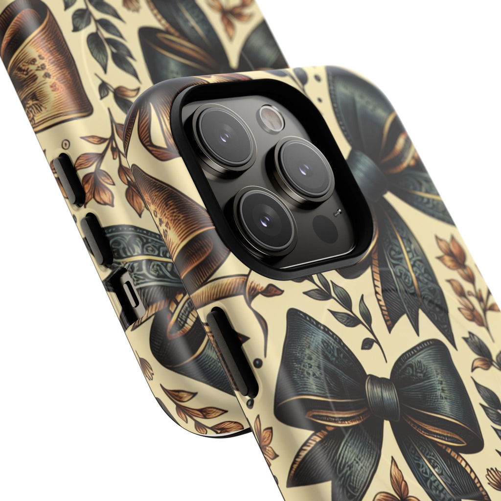 Bow Pattern Tough Magnetic Phone Case — Vintage Ribbon Floral Design