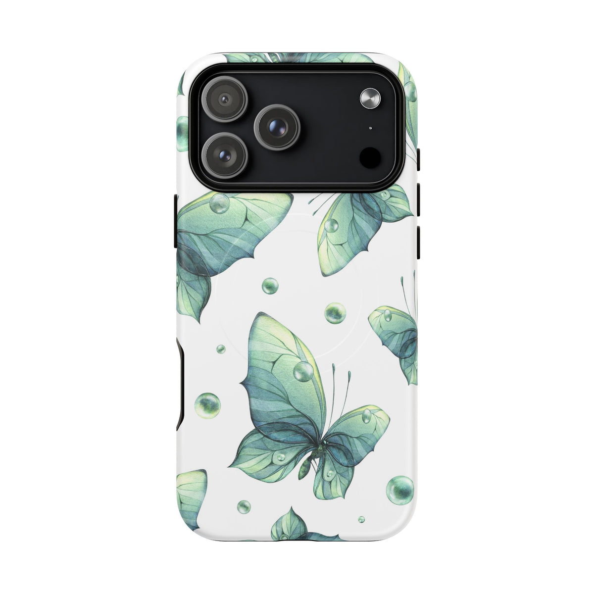 Butterfly Watercolor Magnetic Phone Case — Green Floral Tough Protective Cover
