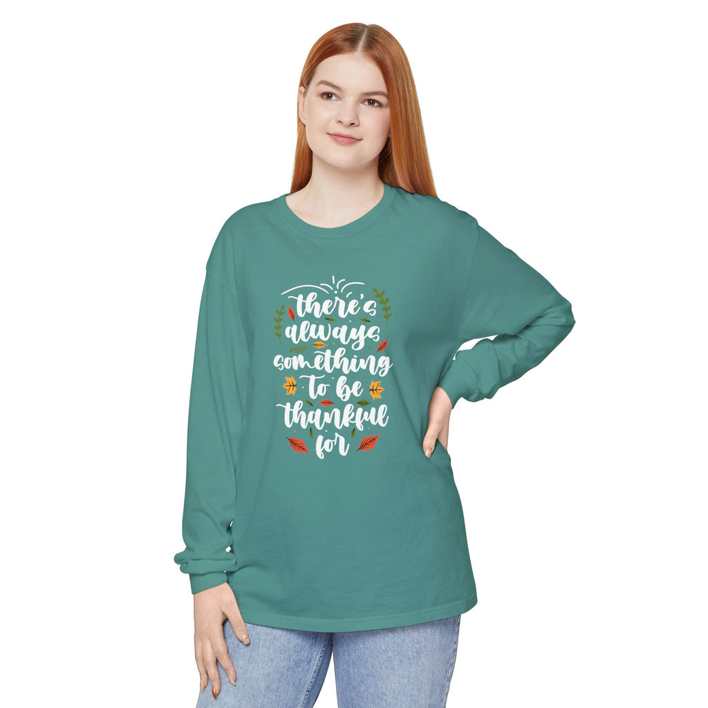 Thankful For Crewneck Long Sleeve Tee — Fall Thanksgiving Gratitude Shirt