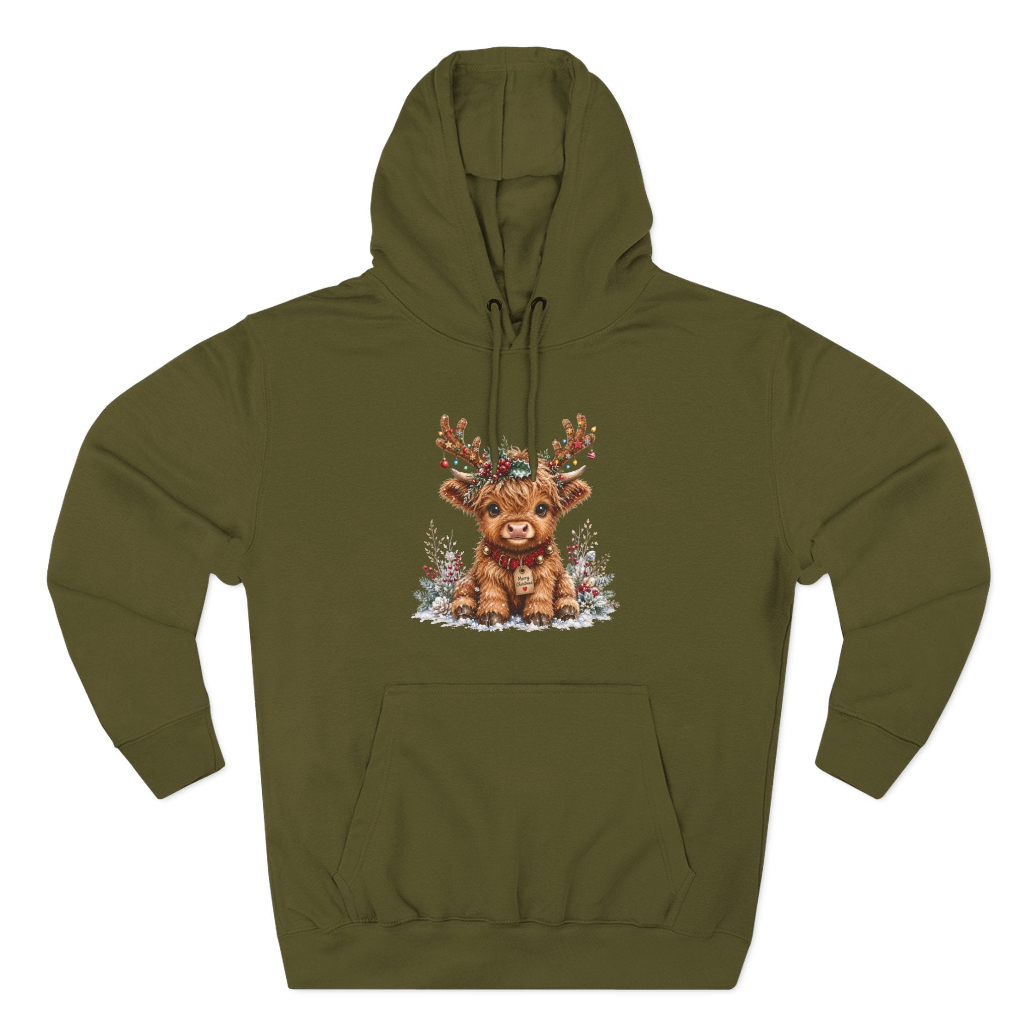 Cute Reindeer Fleece Hoodie - Christmas Woodland Holiday Sweatshirt