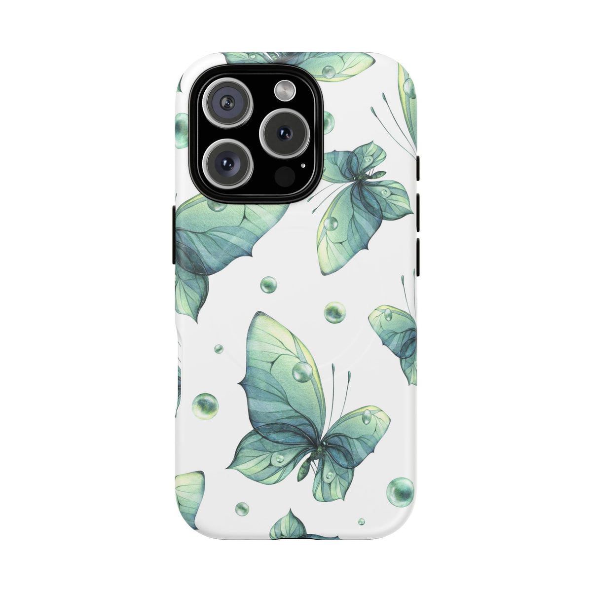 Butterfly Watercolor Magnetic Phone Case — Green Floral Tough Protective Cover