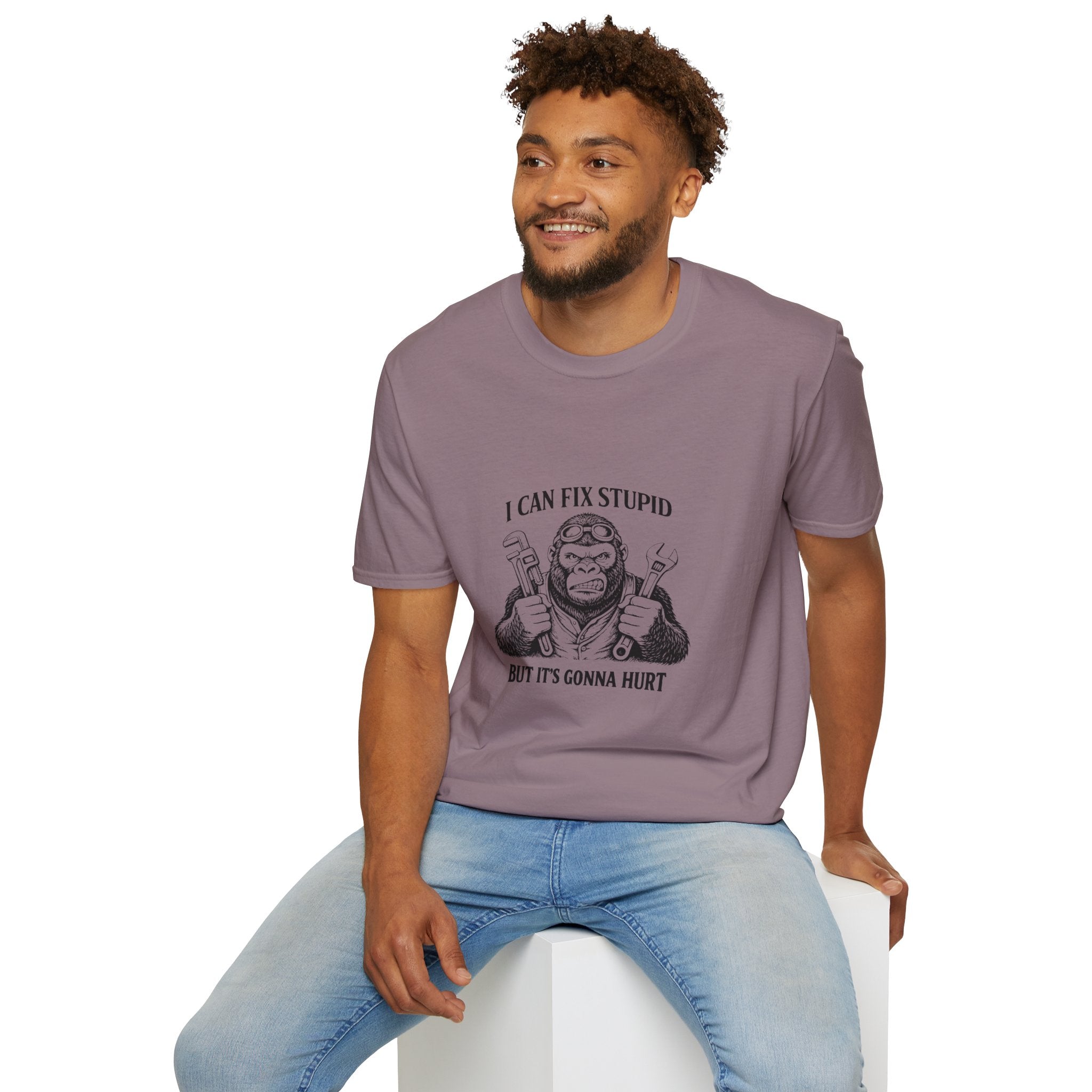 I Can Fix Stupid T-Shirt — Funny Mechanic Gift for Him Monkey Graphic Tee