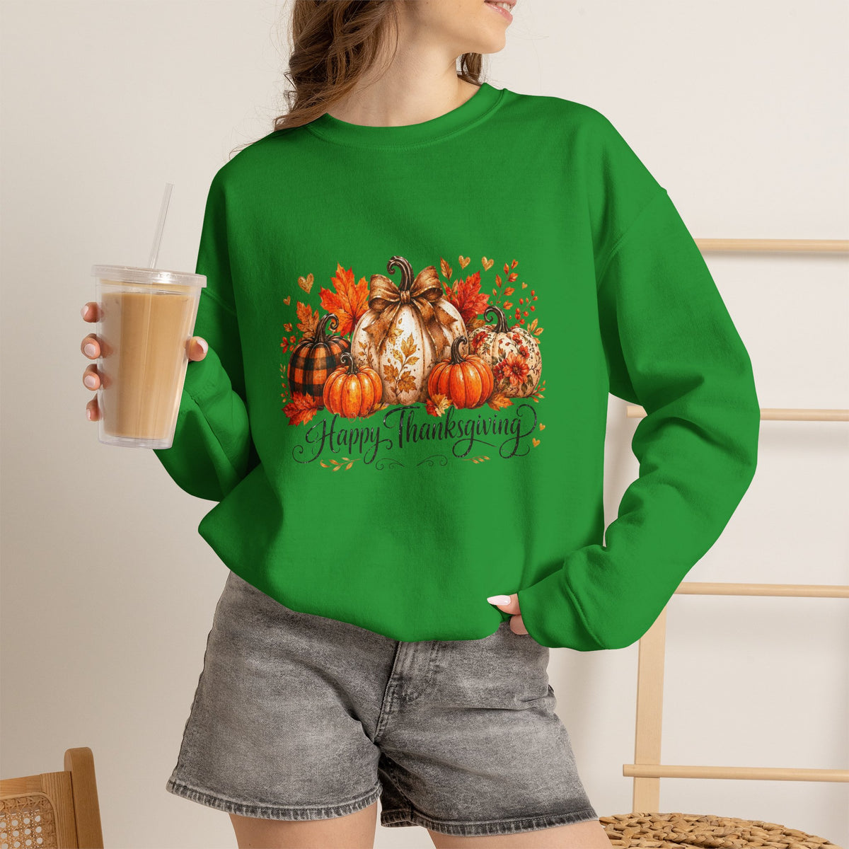 Thanksgiving Pumpkin Crewneck Sweatshirt — Happy Thanksgiving Harvest Design