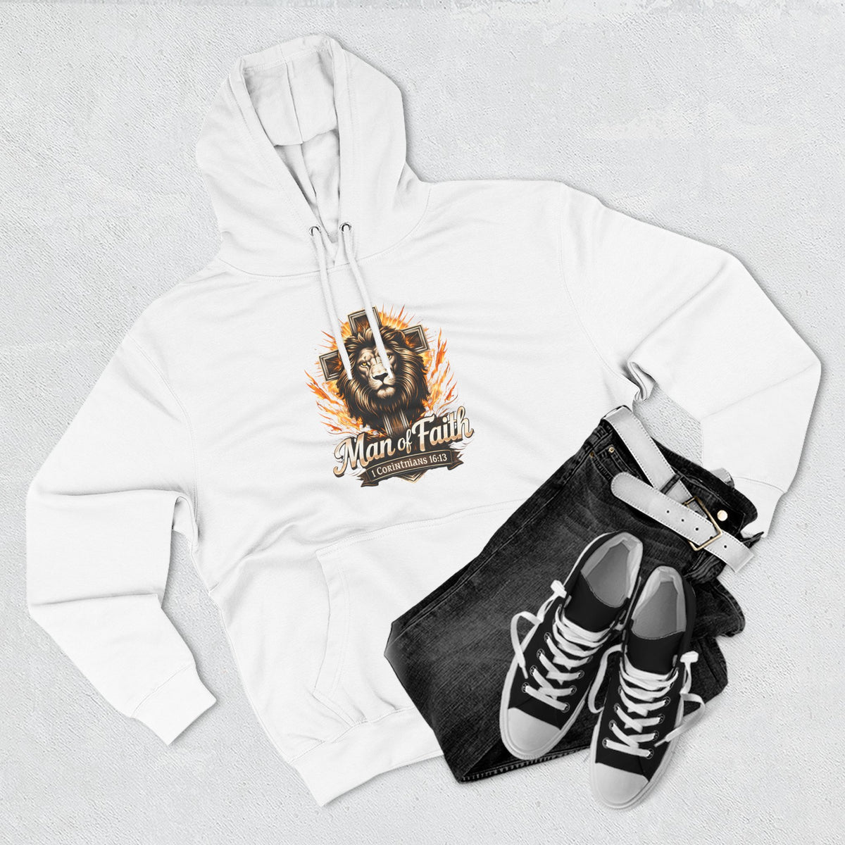 Man of Faith Lion Crest Graphic Fleece Pullover Hoodie