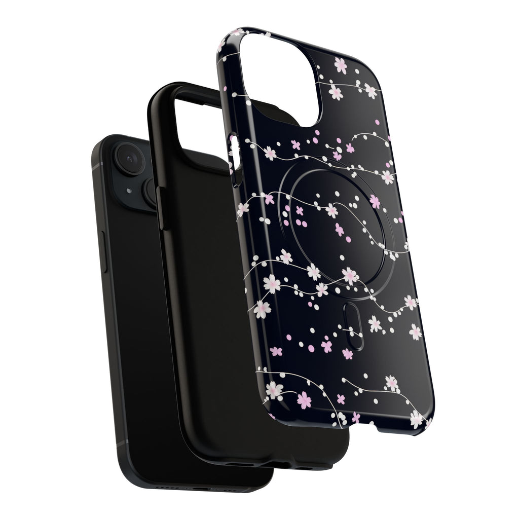 Magnetic Phone Case — Black Sakura Cherry Blossom Tough Cover