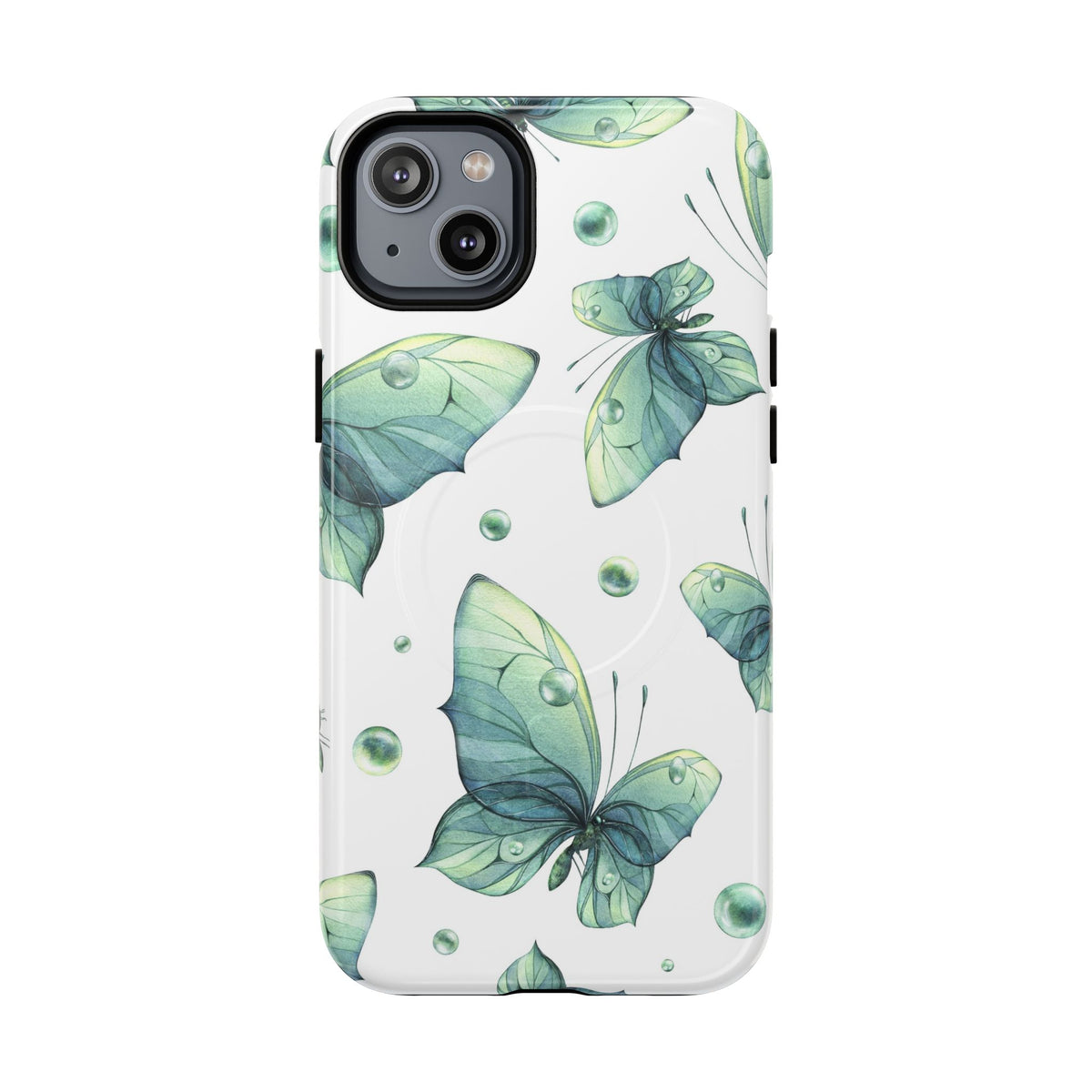 Butterfly Watercolor Magnetic Phone Case — Green Floral Tough Protective Cover