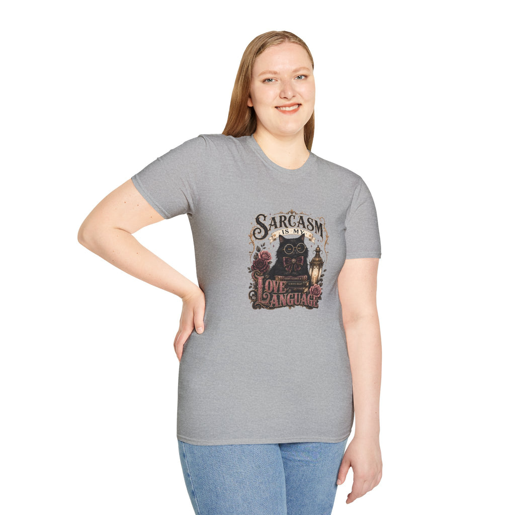Sarcasm Is My Love Language Cat T-Shirt — Funny Gift for Her Vintage Graphic Tee