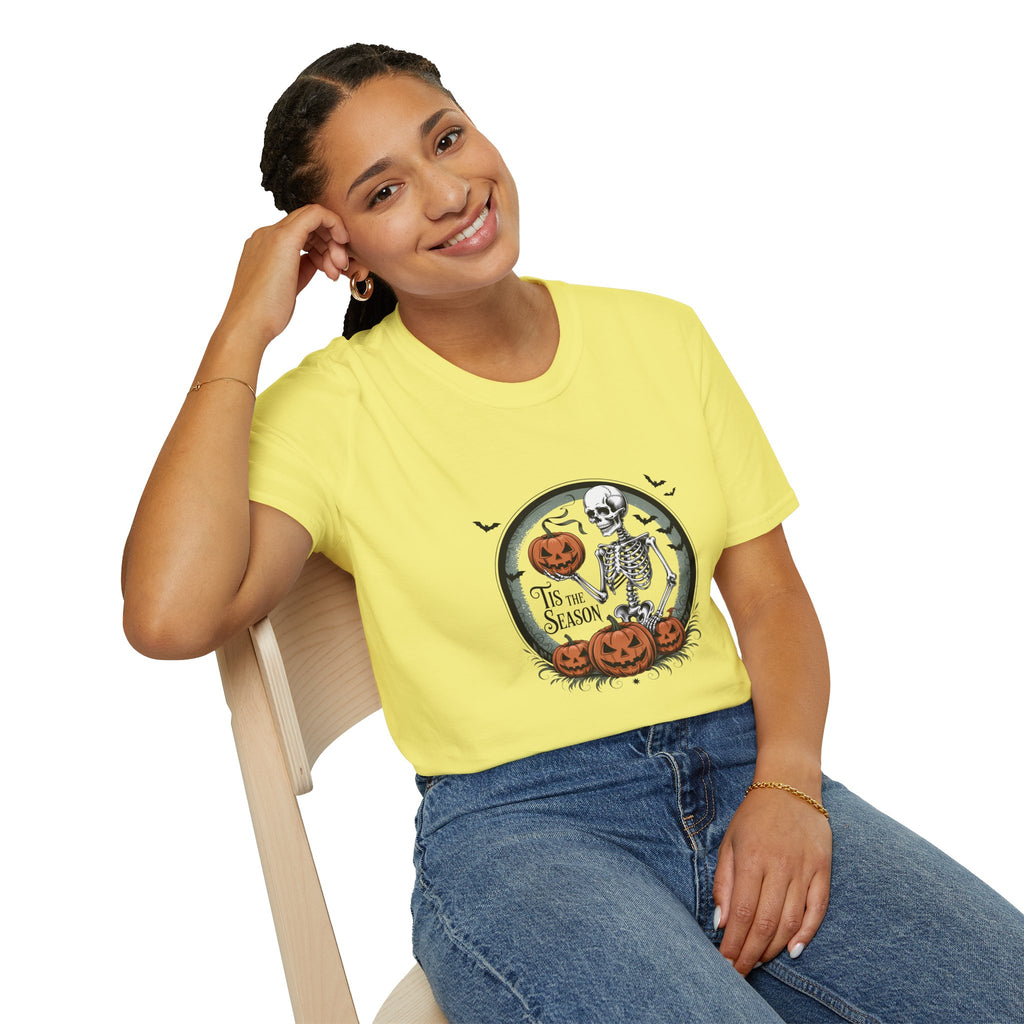 Tis the Season Skeleton Pumpkin T-Shirt — Funny Halloween Gift for Women Graphic Tee