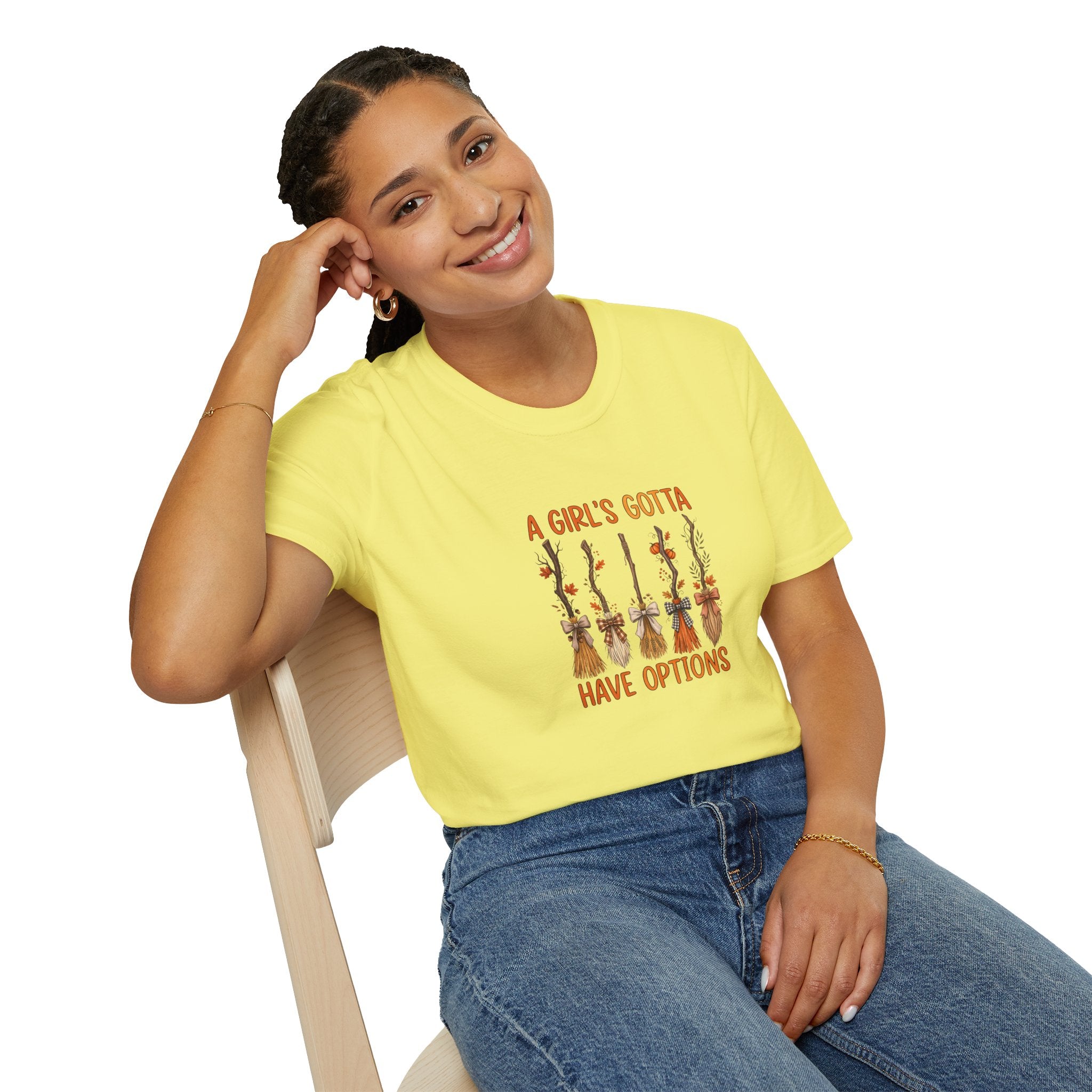 A Girl's Gotta Have Options Witch Brooms T-Shirt — Funny Halloween Gift for Women