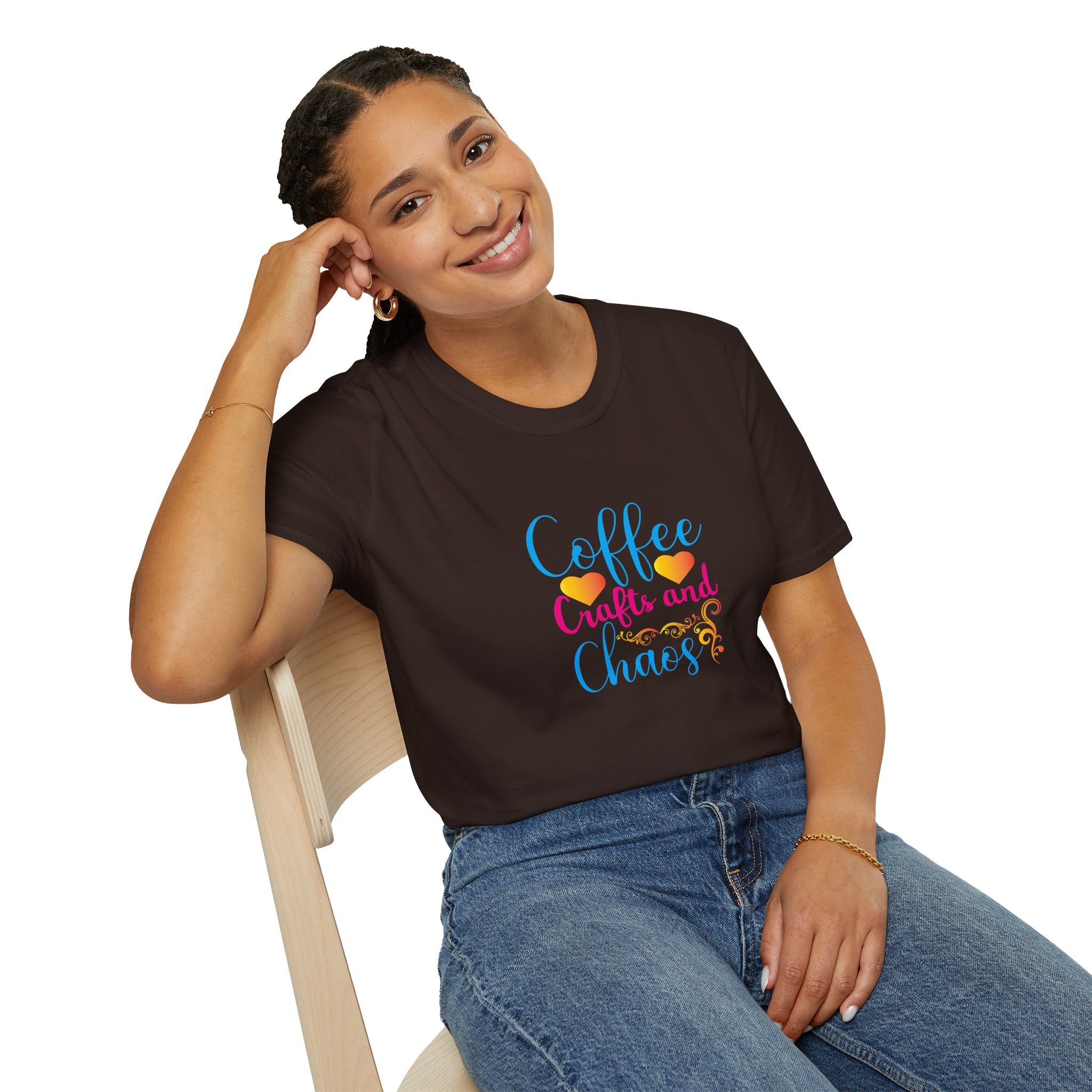 Coffee Crafts and Chaos T-Shirt — Funny Gift for Crafty Women Sarcastic Graphic Tee