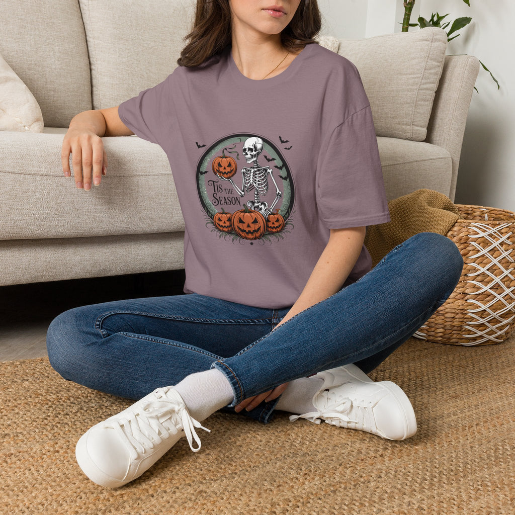 Tis the Season Skeleton Pumpkin T-Shirt — Funny Halloween Gift for Women Graphic Tee
