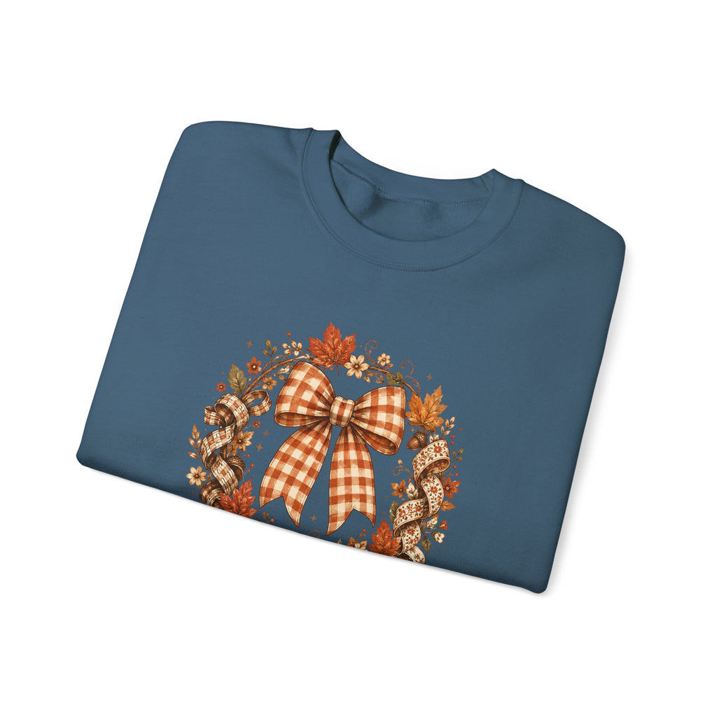 Cozy Autumn Plaid Bow Wreath Crewneck Sweatshirt