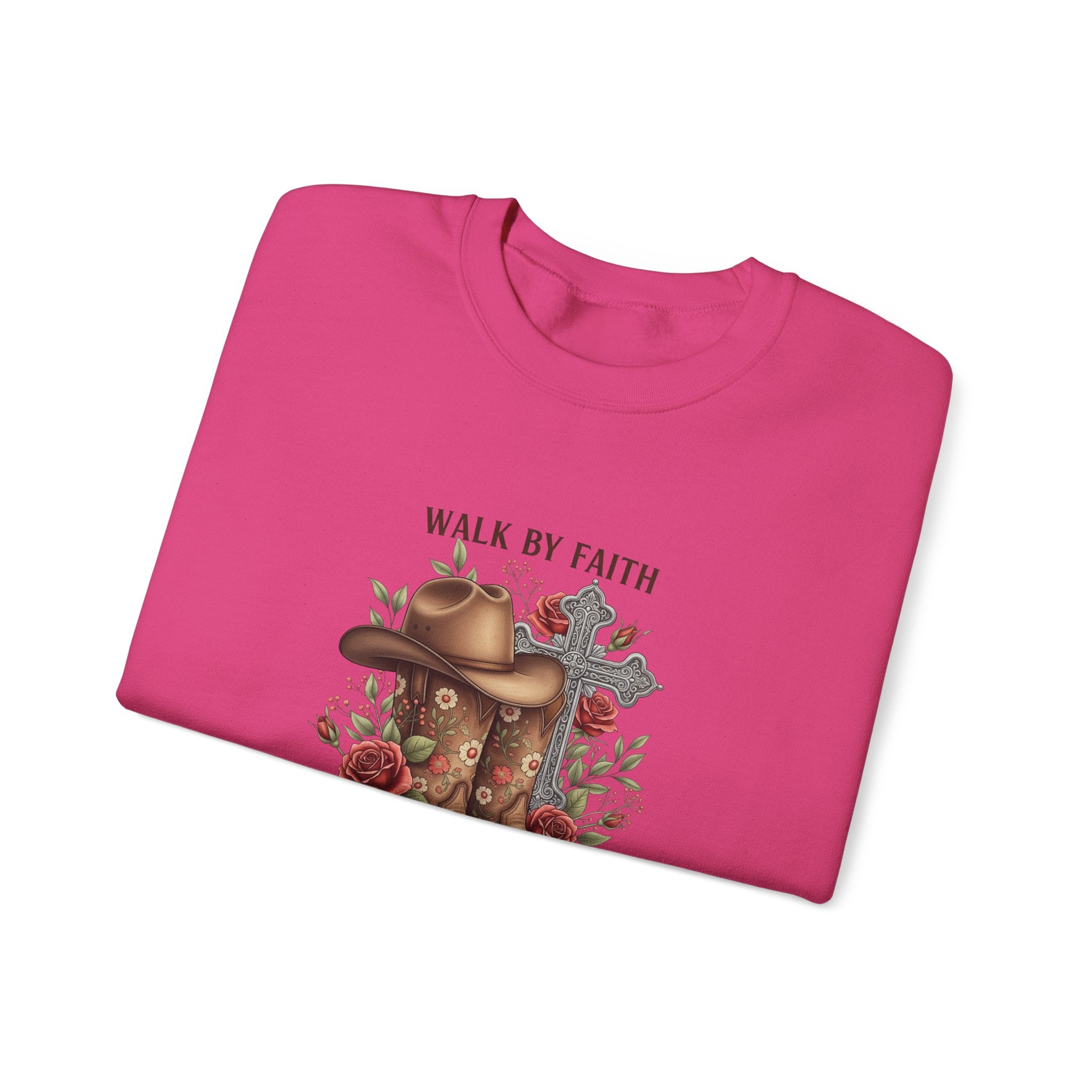 Faith Cowboy Boots Sweatshirt — "Walk by Faith, Even When You Cannot See" Christian Crewneck