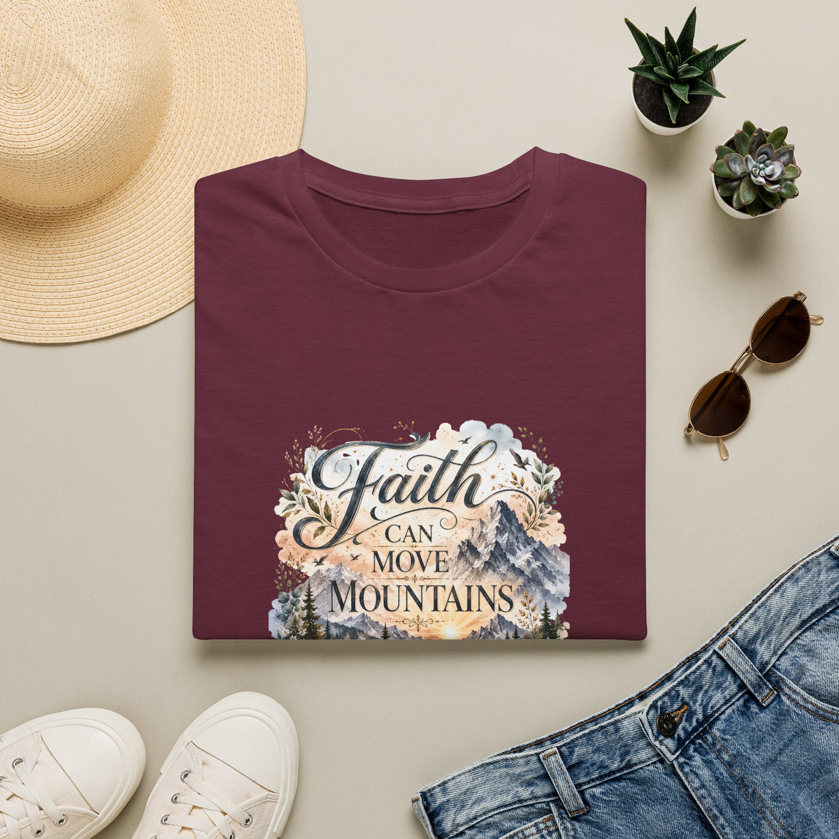 Faith Can Move Mountains T-Shirt Inspirational Christian Mountain Graphic Tee