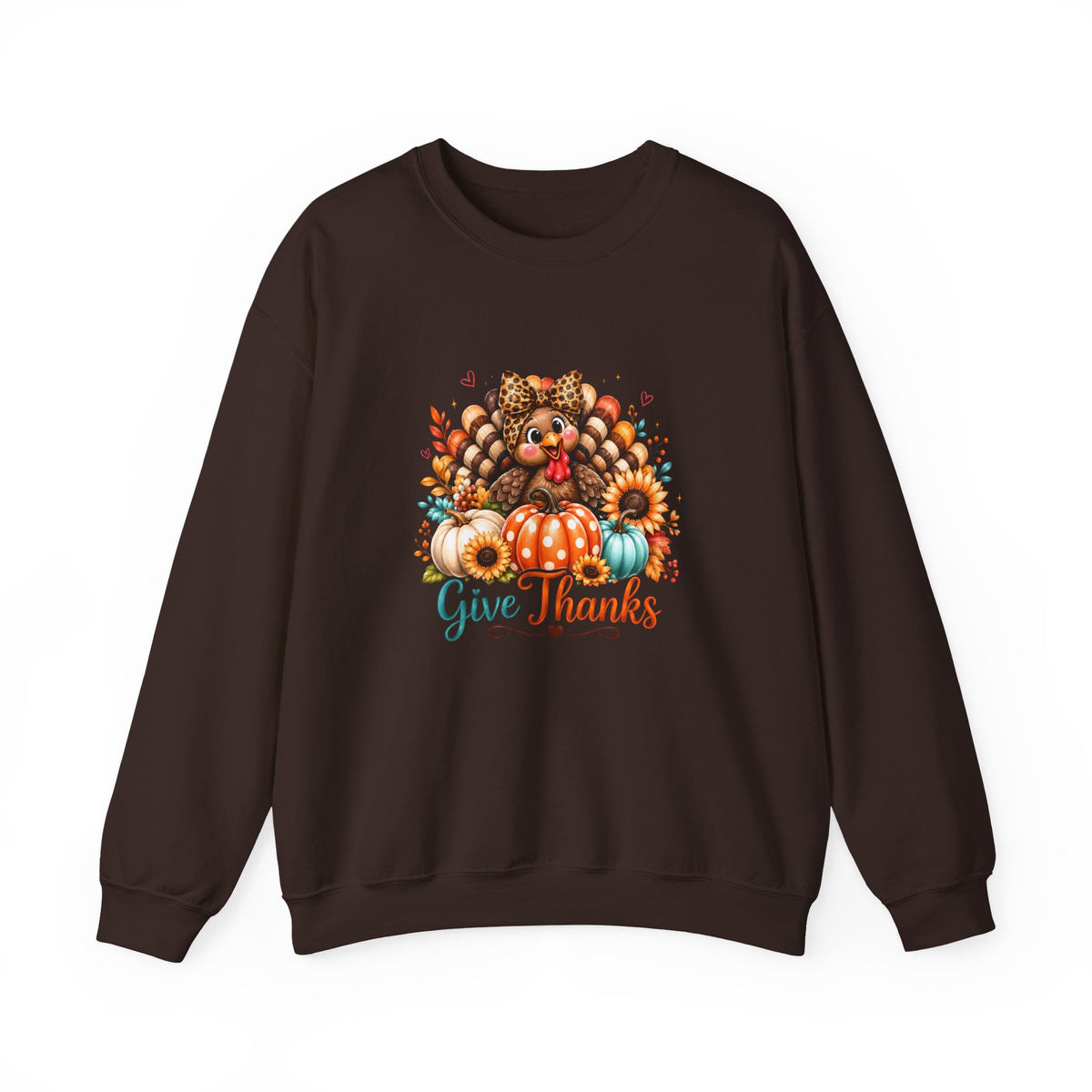 Sweatshirt — "Give Thanks" Autumn Turkey & Pumpkin Thanksgiving Crewneck