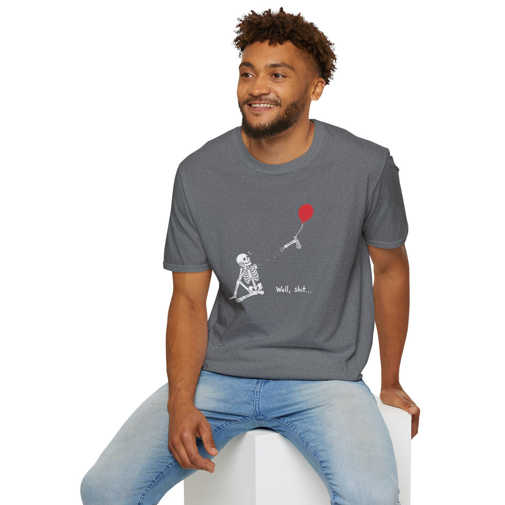 Funny Skeleton Balloon T-Shirt, Well Shit Graphic Tee