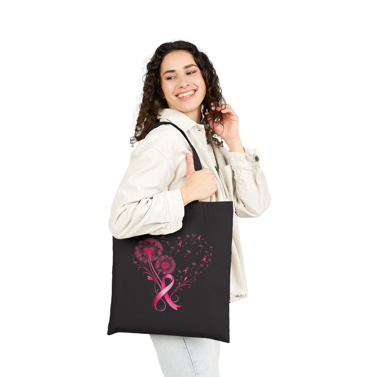 Breast Cancer Awareness Pink Ribbon Canvas Tote Bag