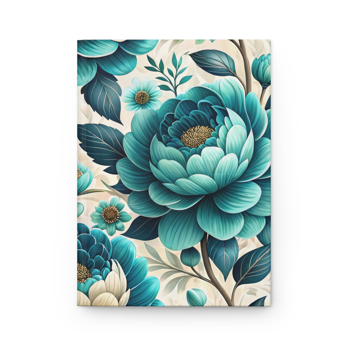 Teal Floral Hardcover Journal — Botanical Bloom Notebook for Gifts & Journaling