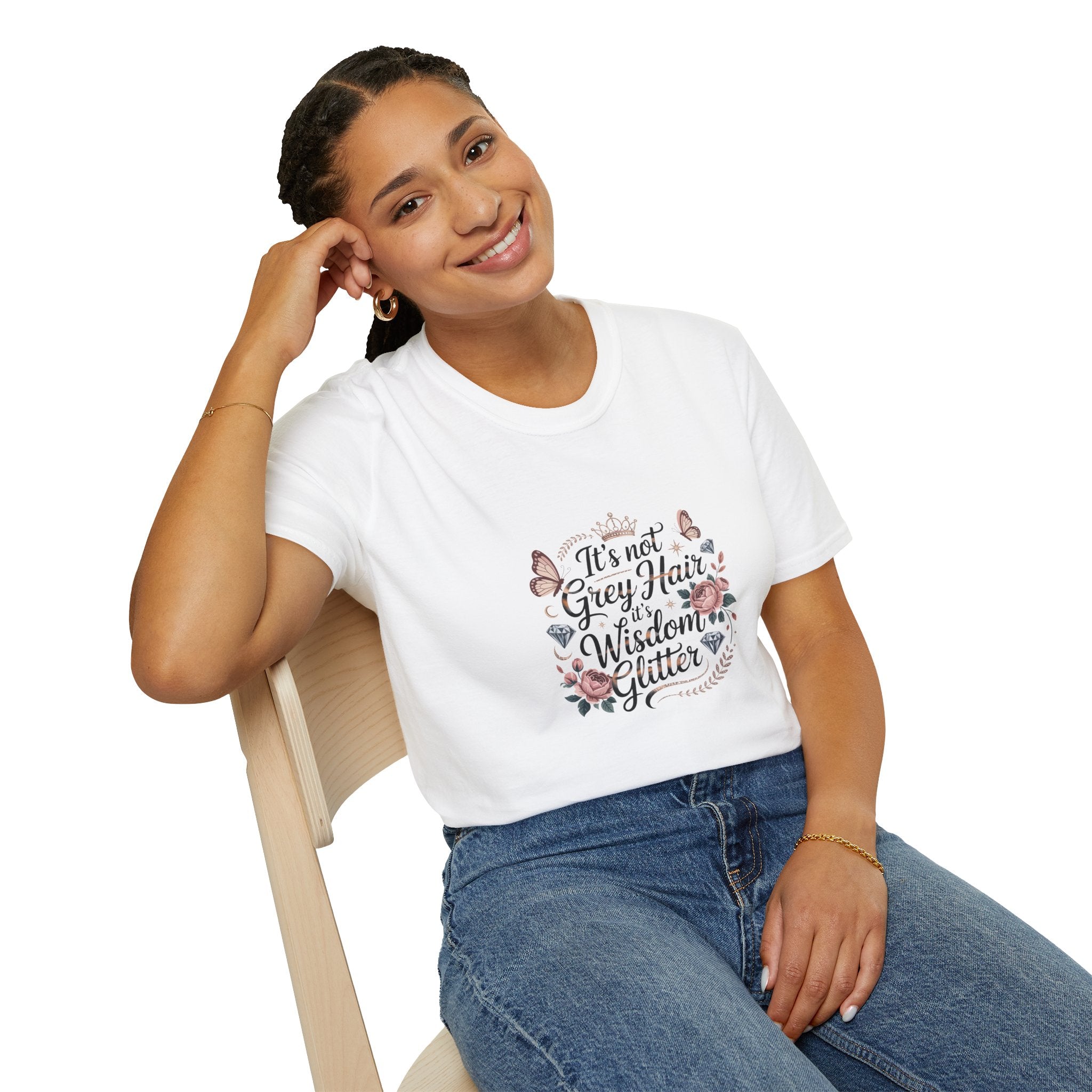 It's Not Grey Hair It's Wisdom & Glitter T-Shirt — Funny Gift for Women Floral Tee