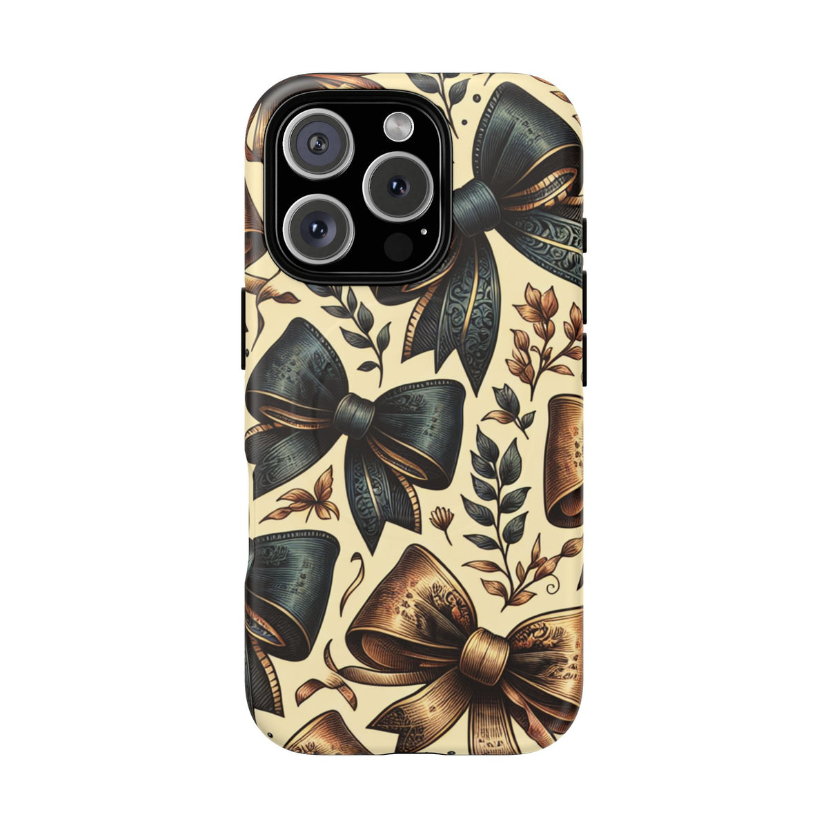 Bow Pattern Tough Magnetic Phone Case — Vintage Ribbon Floral Design