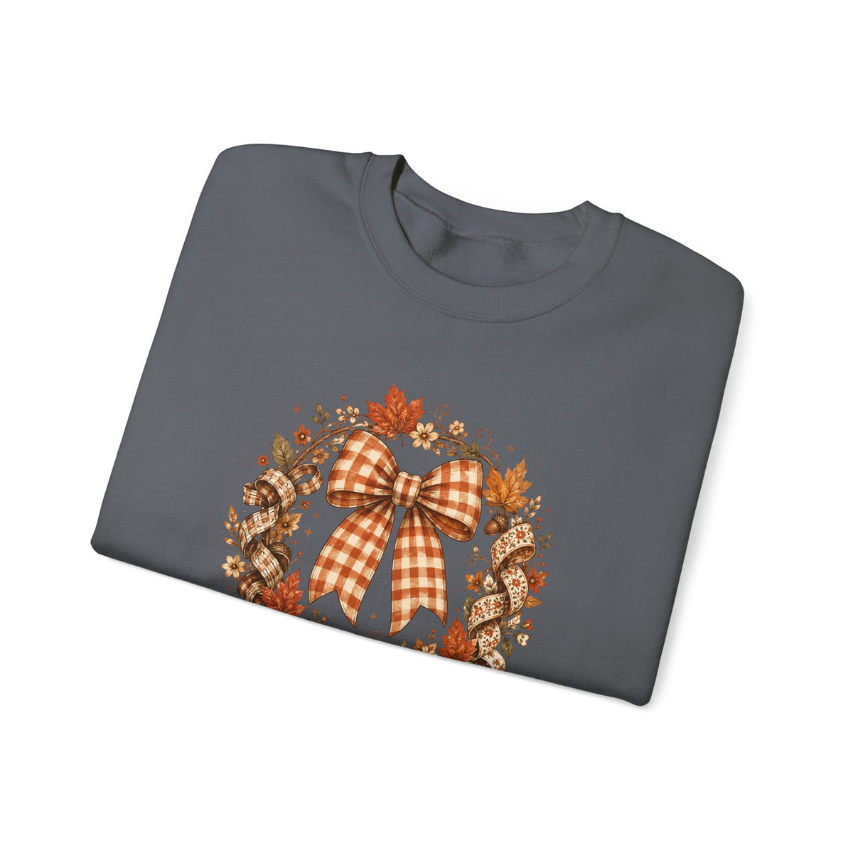 Cozy Autumn Plaid Bow Wreath Crewneck Sweatshirt
