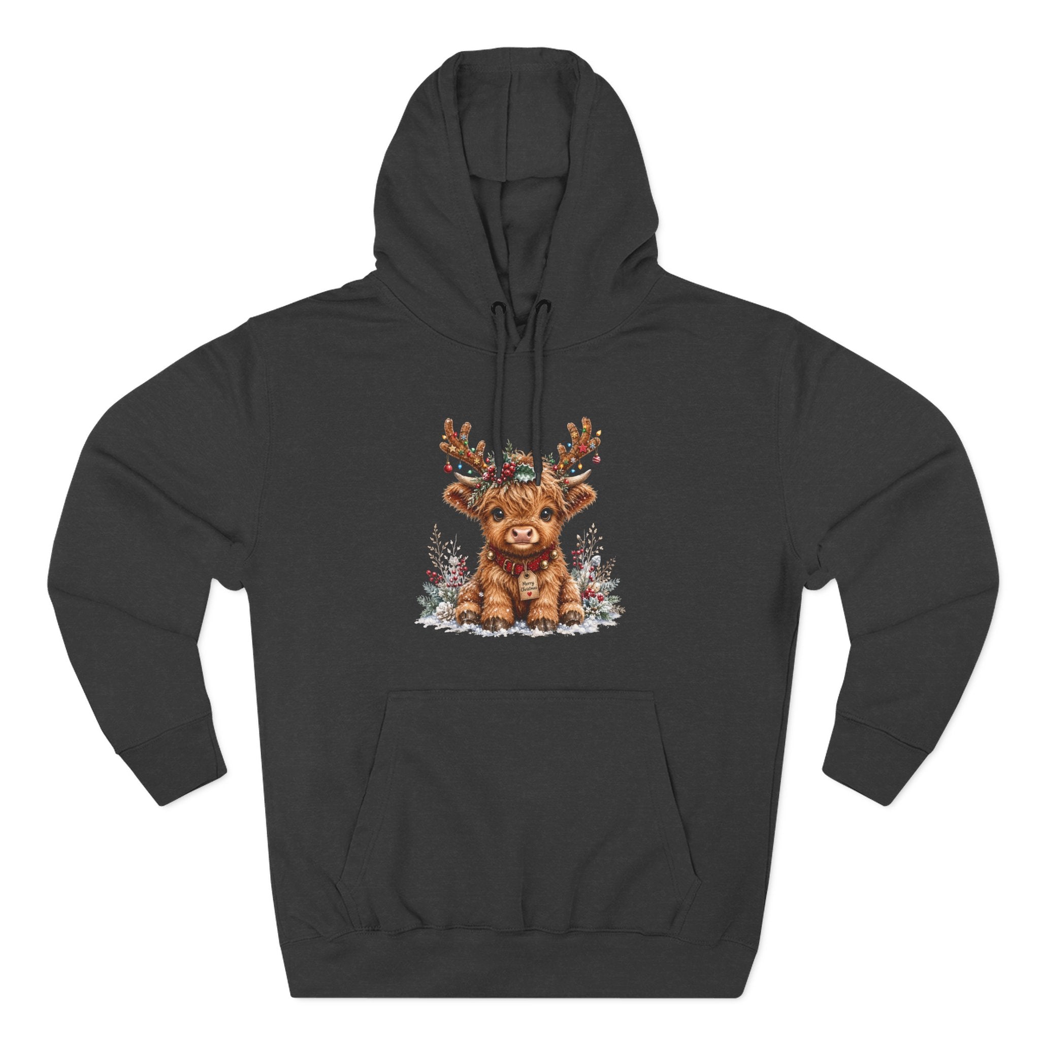 Cute Reindeer Fleece Hoodie - Christmas Woodland Holiday Sweatshirt