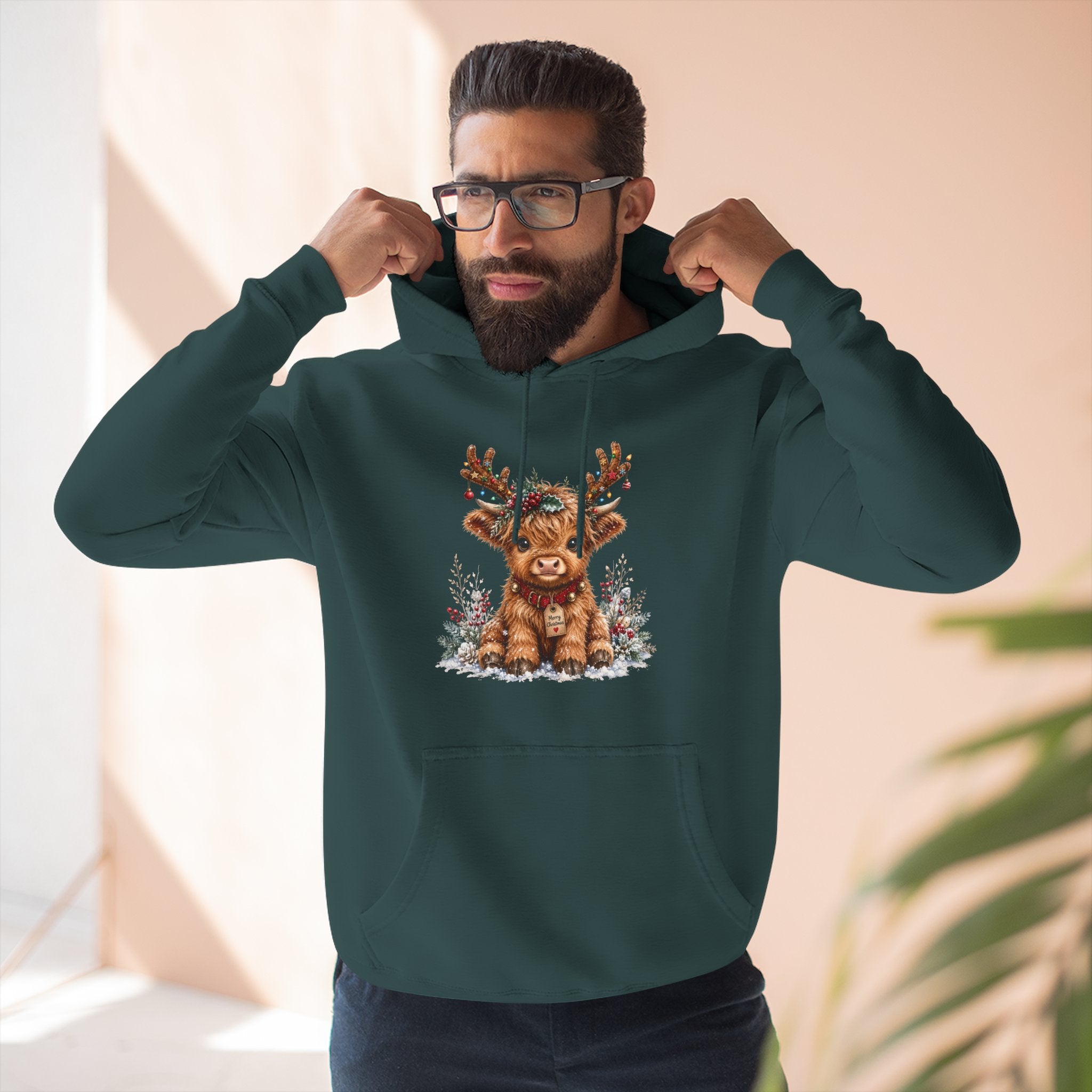 Cute Reindeer Fleece Hoodie - Christmas Woodland Holiday Sweatshirt