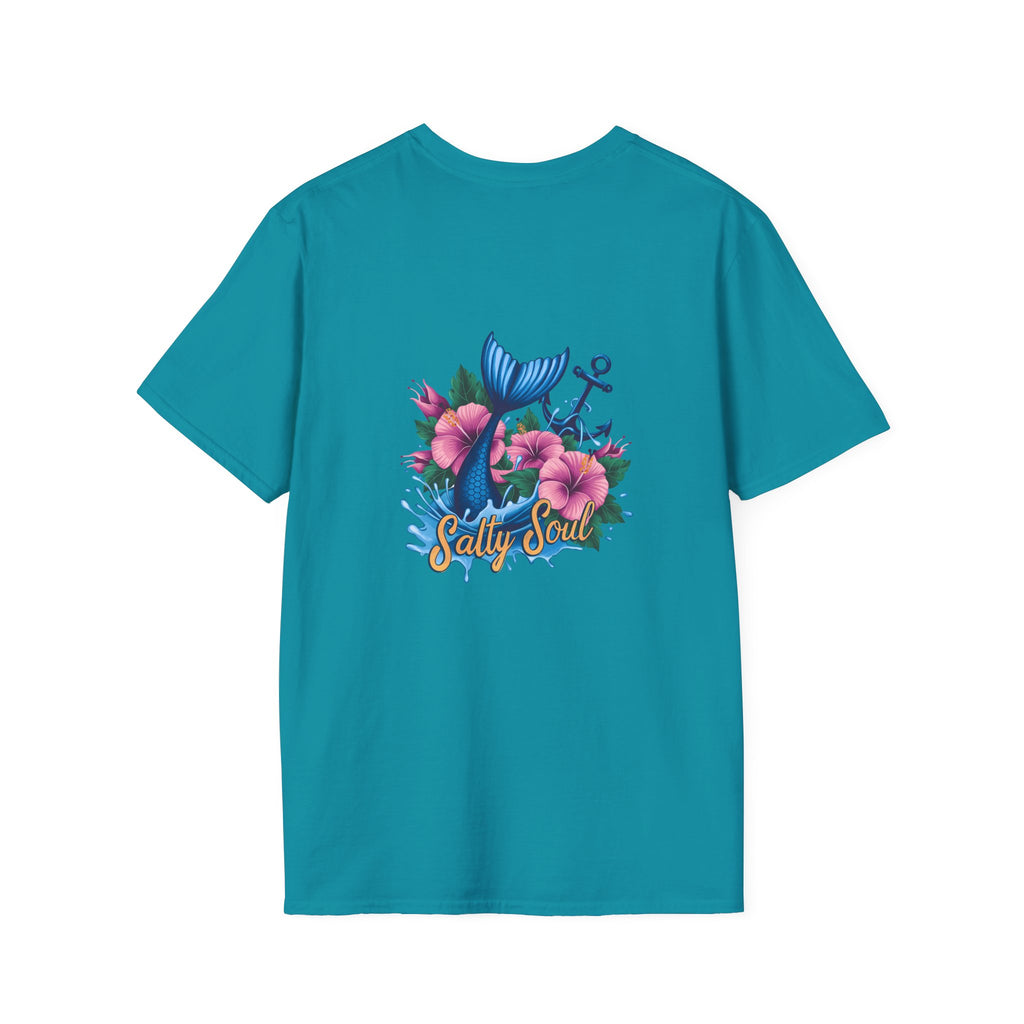 Salty Soul Mermaid Anchor Floral T-Shirt — Cute Beach Gift for Women Nautical Tee