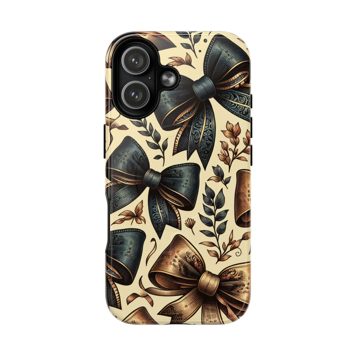 Bow Pattern Tough Magnetic Phone Case — Vintage Ribbon Floral Design